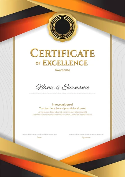 Portret luksusowych szablonu certyfikatu z eleganckim złotą obwódką — Wektor stockowy