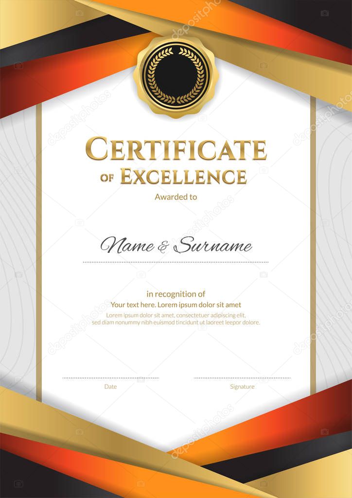 Portrait luxury certificate template with elegant golden border 