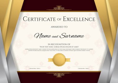 Lüks sertifika şablonu zarif gümüş ve altın sınır çerçeve, Tay arka plan, mezuniyet veya tamamlanması için Diploma tasarım ile