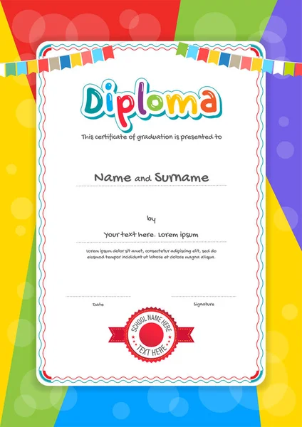 Renkli arka plan ile portre çocuklar Diploma veya sertifika şablonu