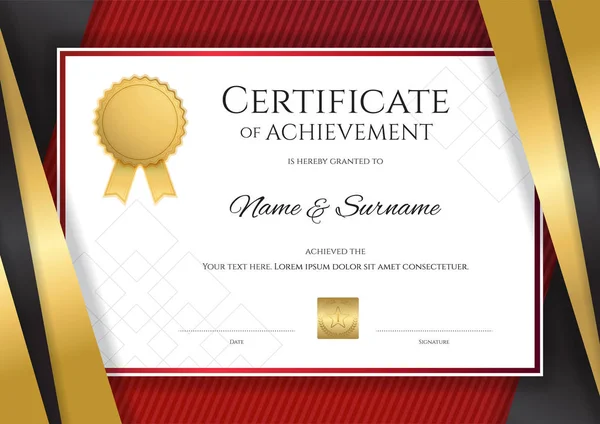 Modello di certificato di lusso con elegante cornice dorata, design del diploma per la laurea o il completamento — Vettoriale Stock