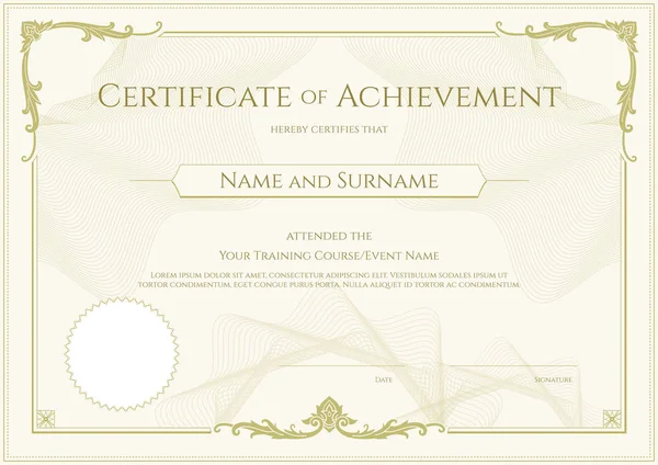 Zarif sınır çerçevesine sahip lüks sertifika şablonu, mezuniyet veya tamamlama için diploma tasarımı