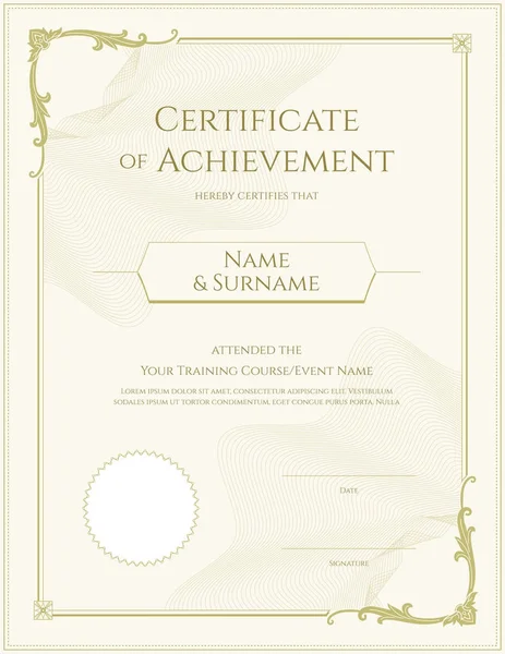Luxe certificaat sjabloon met elegant grenskader, Diploma ontwerp voor graduatie of voltooiing — Stockvector