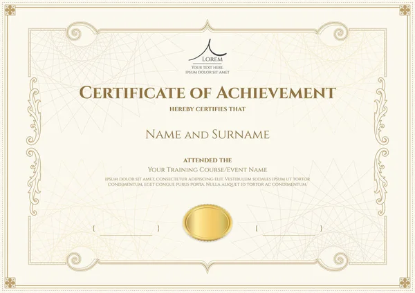 Luxe certificaat sjabloon met elegant grenskader, Diploma ontwerp voor graduatie of voltooiing — Stockvector