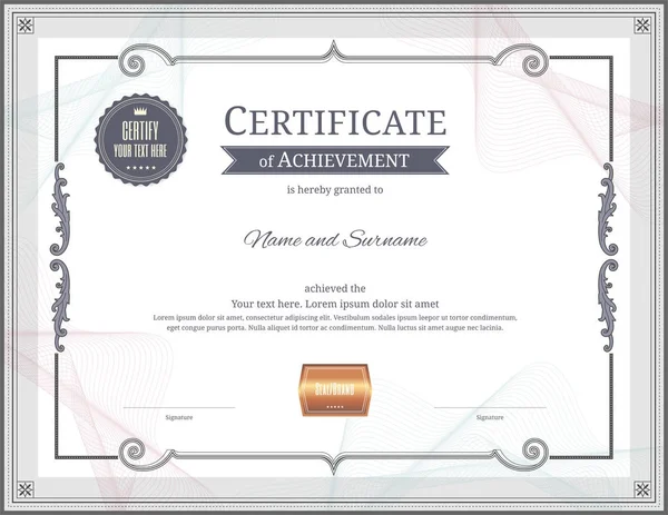 Modèle de certificat de luxe avec cadre de bordure élégant, conception du diplôme pour la graduation ou l'achèvement — Image vectorielle