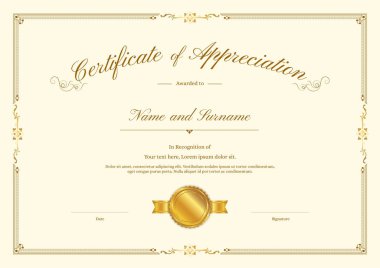 Luxury certificate template with elegant border frame, Diploma design for graduation or completion clipart