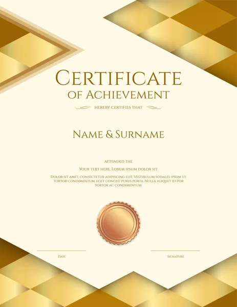 Zarif sınır çerçevesine sahip lüks sertifika şablonu, mezuniyet veya tamamlama için diploma tasarımı — Stok Vektör