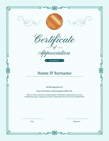 Plantilla de certificado de lujo con marco de borde elegante, diseño de diploma para graduación o finalización — Vector de stock