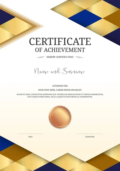 Luxe certificaat sjabloon met elegant grenskader, Diploma ontwerp voor graduatie of voltooiing — Stockvector