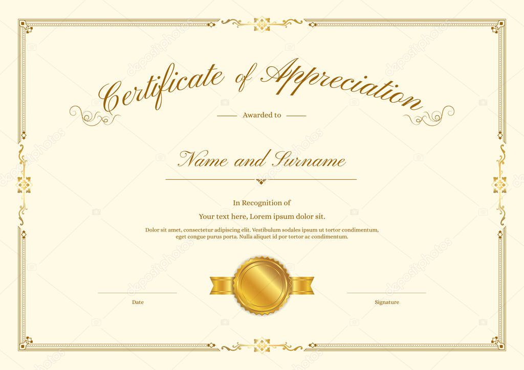 Luxury certificate template with elegant border frame, Diploma design for graduation or completion