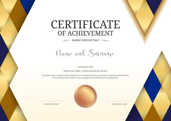 Luxe certificaat sjabloon met elegant grenskader, Diploma ontwerp voor graduatie of voltooiing — Stockvector