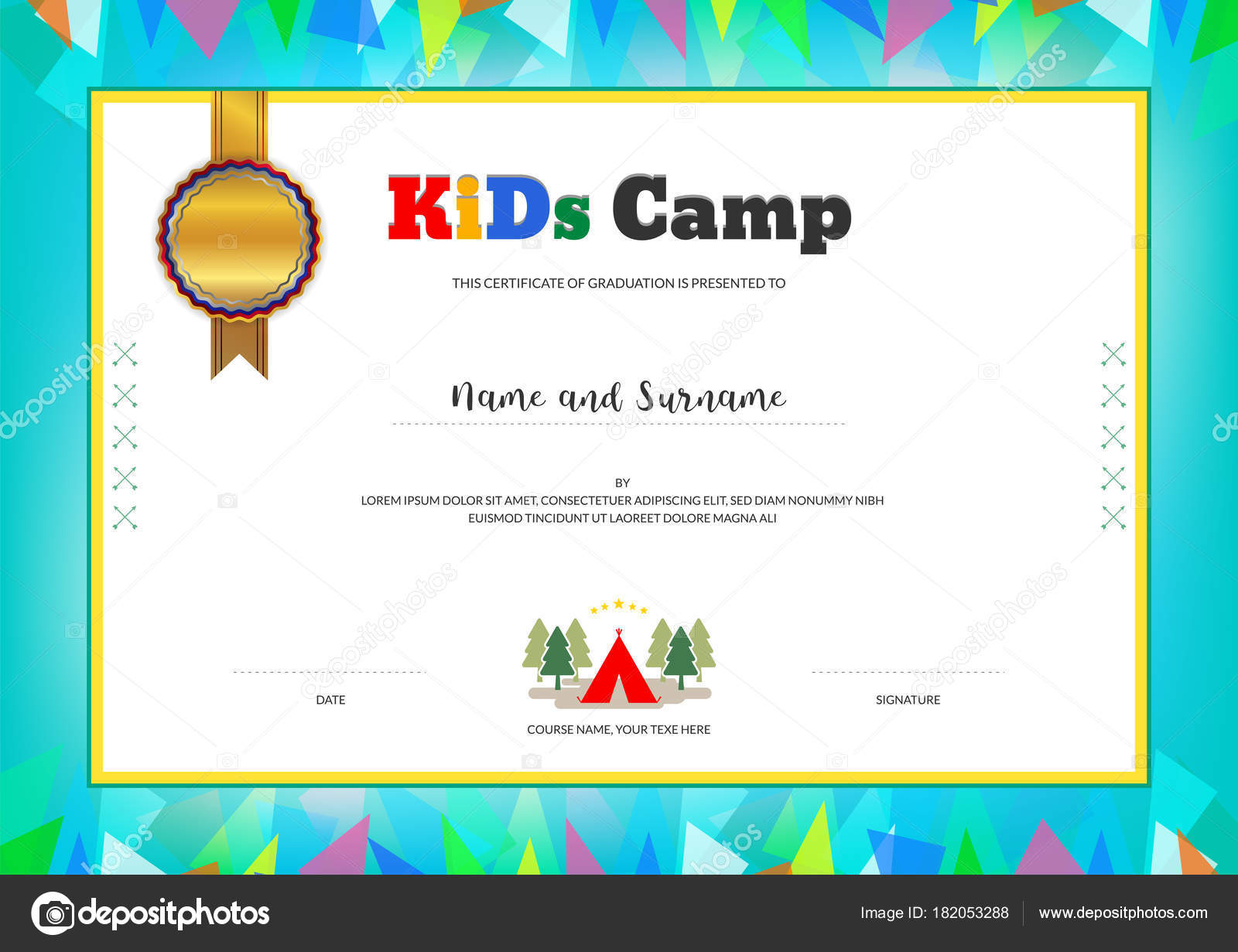 Kids Summer Camp Diploma or certificate template with colorful Intended For Summer Camp Certificate Template