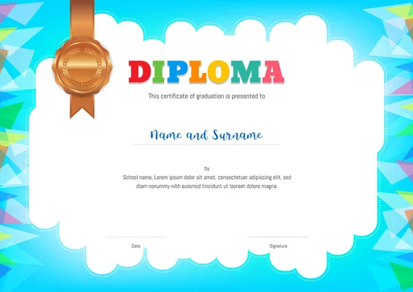 Plantilla de diploma o certificado para niños con fondo colorido — Vector de stock