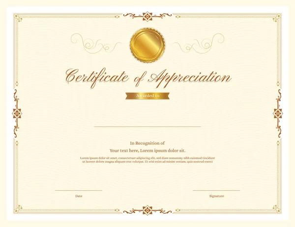 Plantilla de certificado de lujo con marco de borde elegante, diseño de diploma para graduación o finalización — Vector de stock