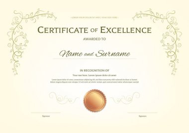 Zarif sınır çerçevesine sahip lüks sertifika şablonu, mezuniyet veya tamamlama için diploma tasarımı