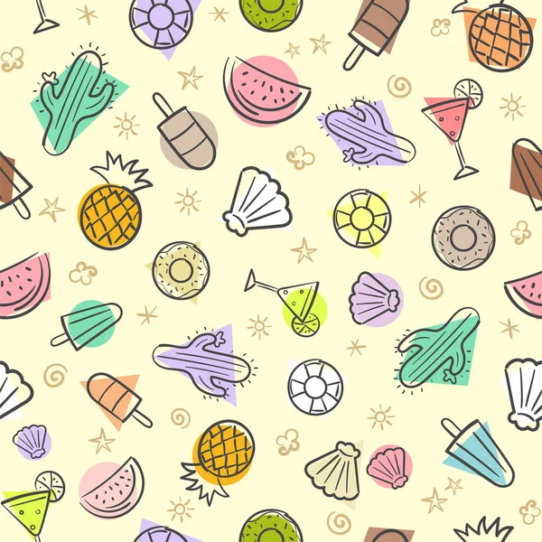 Mignon motif d'été sans couture avec variété fruit glace fond illustration dessinée à la main sans couture motif fond vectoriel format — Image vectorielle