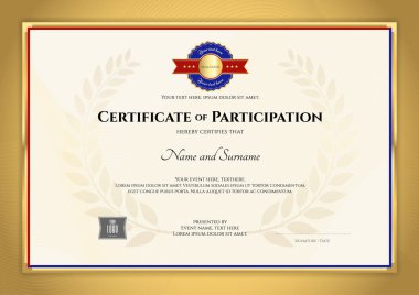 Sertifika şablonu INL spor tema altın sınır çerçeve, Diploma tasarım ile