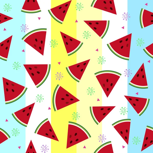 Colorido Fresco Melancia Frutas Sem Costura Verão Padrão Fundo Vetor — Vetor de Stock