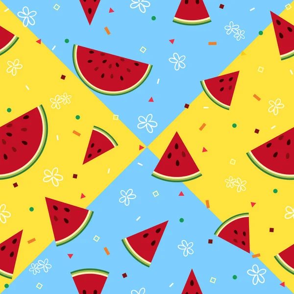 Coloridas Frutas Sandía Fresca Sin Costuras Patrón Verano Fondo Vector — Vector de stock