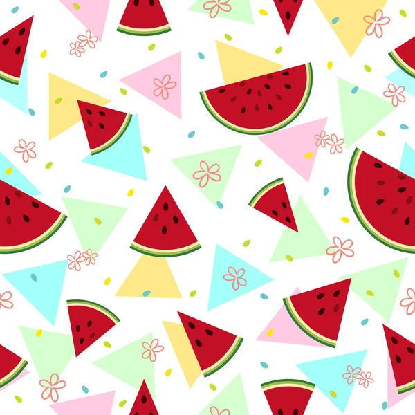 Coloridas Frutas Sandía Fresca Sin Costuras Patrón Verano Fondo Vector — Vector de stock