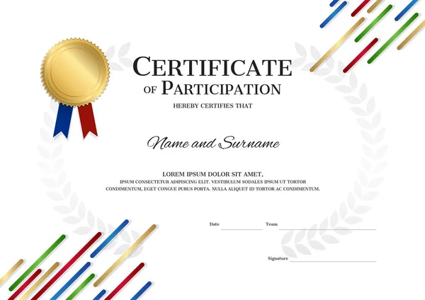 Plantilla Certificado Tema Deportivo Con Fondo Rayas Color Deportivo Diseño — Archivo Imágenes Vectoriales