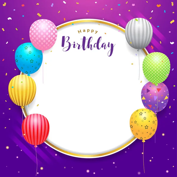 Birthday banner card frame template with colorful balloons and copy space — Stock Vector