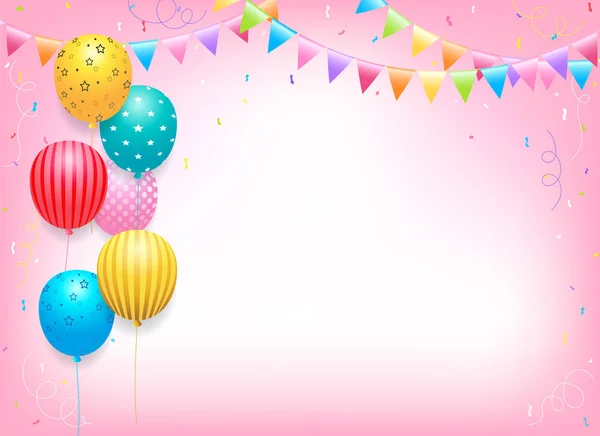 Renkli balonlarla birlikte doğum günü pankartı çerçeve şablonu ve boşluk kopyala