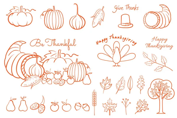Thanksgiving main dessin élément ligne art pour Thanksgiving décoration — Image vectorielle