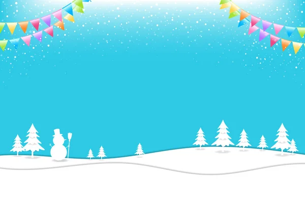 Veselé vánoční plakát šablona s slavnostními prvky; sněhulák, borovice — Stockový vektor