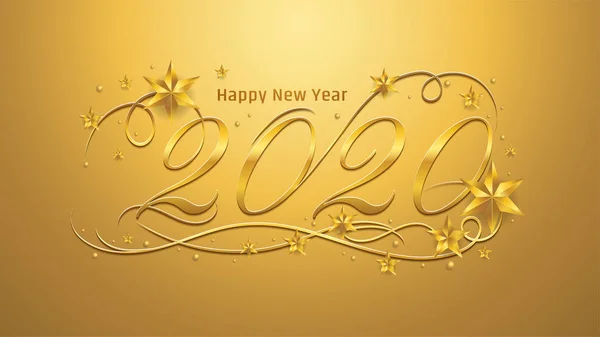 Conception de bannière de lettrage bonne année 2020 avec ornement pour la célébration de la nouvelle année — Image vectorielle
