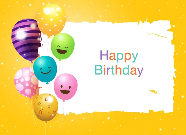 Happy Birthday banner card frame template with colorful balloons — 스톡 벡터