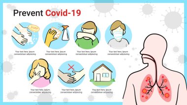 Covid-19 ya da Coronavirus salgını önleme bilgileri ve Coronavirus şekilli arka plan