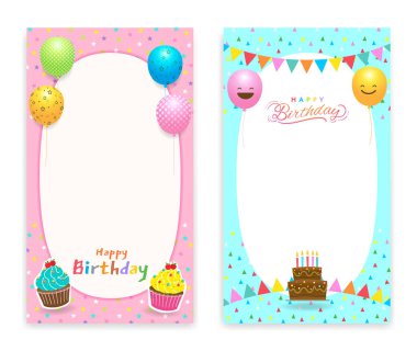Renkli balonlarla birlikte doğum günü pankartı çerçeve şablonu ve boşluk kopyala