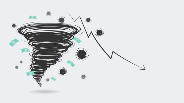 Crisis Económica Mundial Por Ilustración Del Virus Corona Una Tormenta — Vector de stock