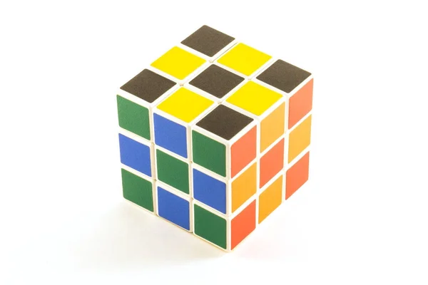 Cubo Rubik Fundo Branco Caminho Solução — Fotografia de Stock