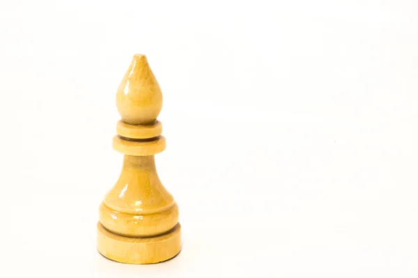 The white chess bishop of wood on the white background. The chess piece is isolated on white and a clipping path is provided for easy extraction.