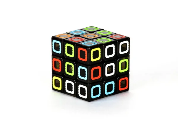 Cubo Rubik Fundo Branco Sequência Solução Estágio Começando Objeto Isolado — Fotografia de Stock