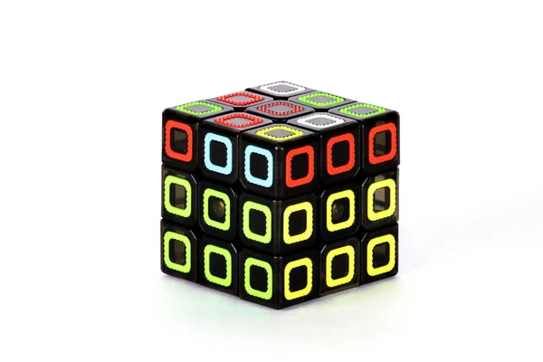 Cubo Rubik Sobre Fondo Blanco Secuencia Solución Etapa Cuatro Objeto — Foto de Stock