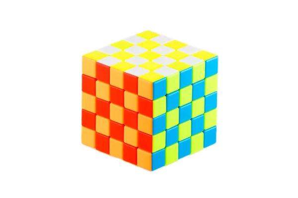 Κύβου Του Rubik Πέντε Πέντε Λευκό Φόντο Τρόπος Της Λύσης — Φωτογραφία Αρχείου
