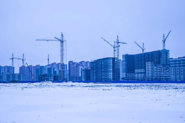 Строительство Высотного Здания Новом Квартале Окраине Города Центре Города Поле — стоковое фото