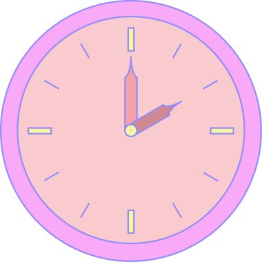   Alarmın yuvarlak saati mor korpus ve gül yüzlü ya da çevirmeli. Saat iki ya da on dört.