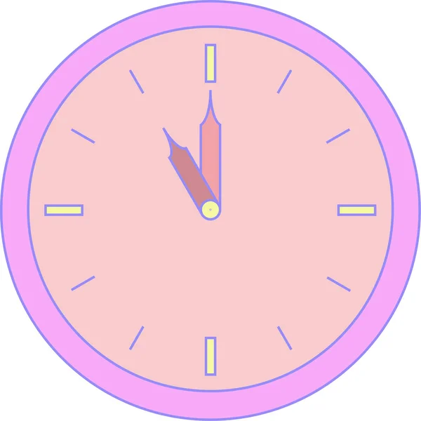 Reloj Redondo Alarma Con Corpus Púrpura Esfera Rosa Esfera Once — Vector de stock
