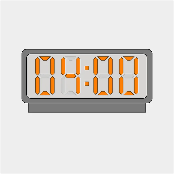   Açık gri arkaplanda zamanı gösteren turuncu şekilli dijital saat veya alarm görüntüsü. Saat dört yönünde.