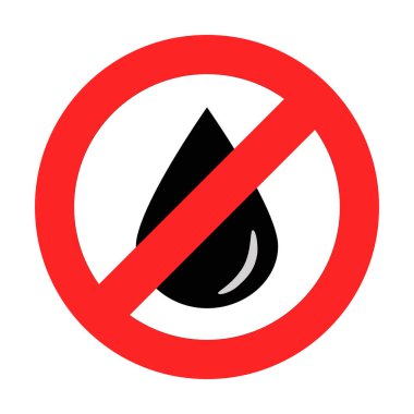   İzole edilmiş siyah yağ damlası ya da yasak olan damlalar beyaz arka planda kırmızı çemberin üstünü çizmiş. Petrol üretiminin azaltılması veya yasaklanmasının işareti veya simgesi