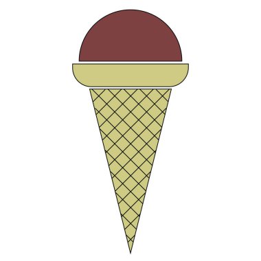   Renkli vektör resmi, beyaz arkaplanda waffle dondurmasının resmi. Kahverengi çikolatalı dondurma veya eskimo.