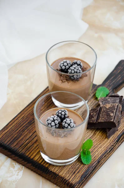 Italiensk Dessert Choklad Panna Cotta Mousse Grädde Eller Pudding Med — Stockfoto