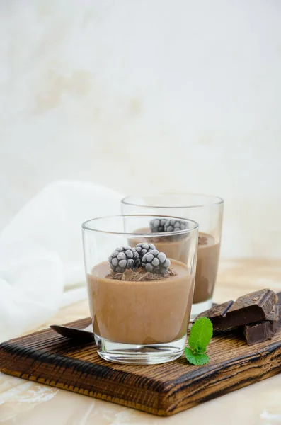 Hidangan Penutup Italia Chocolate Panna Cotta Mousse Cream Atau Pudding — Stok Foto