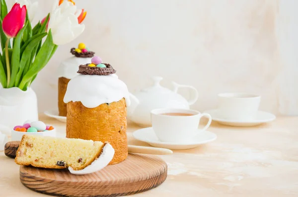 Composición Pascua Pastel Pascua Kulich Tradicional Ruso Ucraniano Con Huevos — Foto de Stock