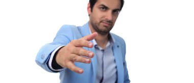 Arap işadamı bir anlaşma kapanış için el sallayarak. Beyaz izole