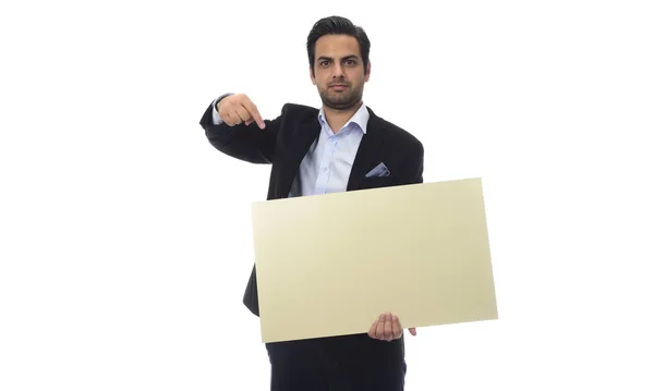 Arab Businessman Holding White Board Advertisement Concept — Stock Photo, Image